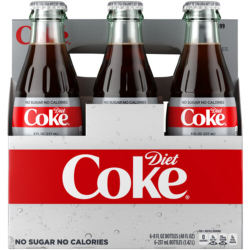 Coca-Cola Zero Sugar Glass Bottles, 8 fl oz, 6 Pack