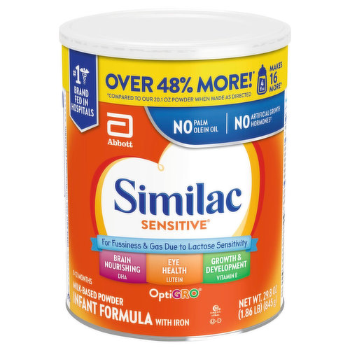 Similac Sensitive Infant Formula with Iron, OptiGro, Milk-Based Powder, 0-12 Months