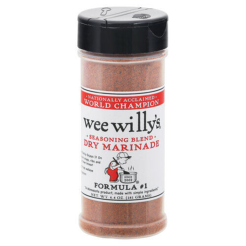 Formula no 1. Nationally acclaimed. World champion. Since 2002. A Minnesota product, made with simple ingredients. Simply. The best. Taste for yourself. An all-purpose flavor booster. Works like a champ whether you're grilling, sauteing, roasting and even in a crock-pot. weewillys.com. Visit our website for tasty recipe ideas weewillys.com.