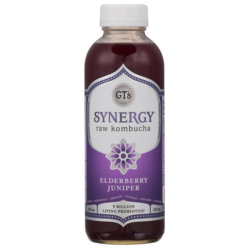 GT's Synergy Kombucha, Raw, Elderberry Juniper