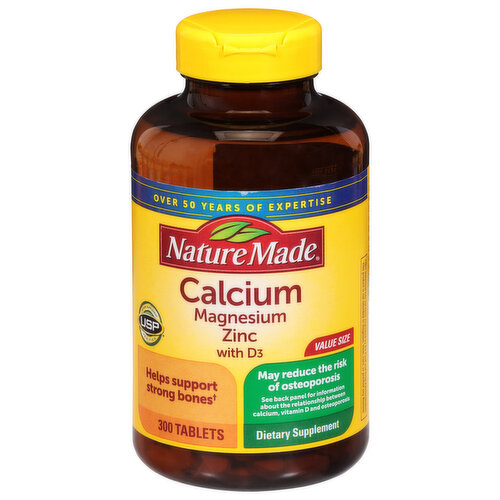 Nature Made Calcium Magnesium Zinc, with D3, Tablets, Value Size