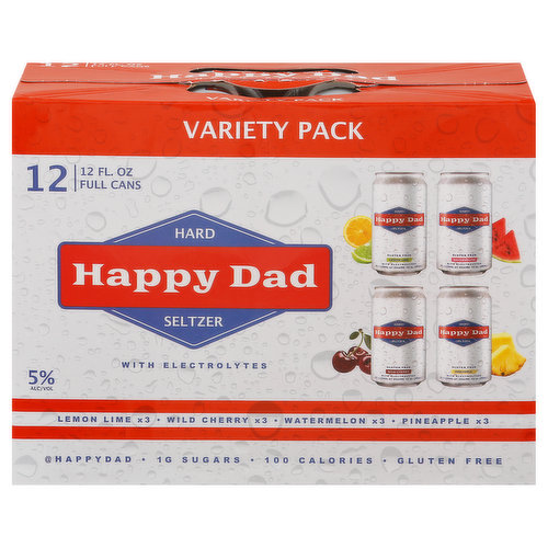 Happy Dad Hard Seltzer, with Electrolytes, Variety Pack