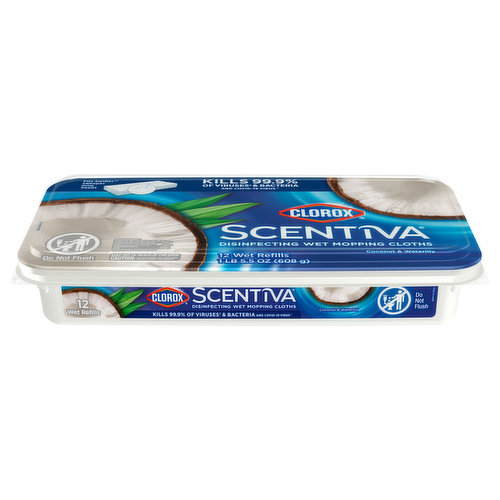 Clorox Scentiva Mopping Cloths, Disinfecting, Coconut & Waterlily, Wet Refills