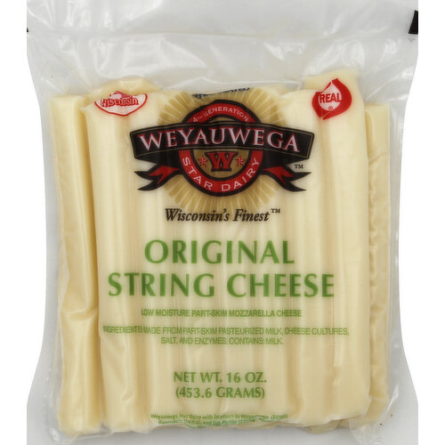 Low moisture part-skim mozzarella cheese. www.WeyauwegaStarDairy.com. Something special from Wisconsin. Real. For four generations Weyauwega Star Dairy has taken pride in being Wisconsin's Finest. Our products are crafted from the finest ingredients and to exacting qualities that you'll taste in every bite. Enjoy Wisconsin's Finest cheese and dairy products. - The Knaus Family.