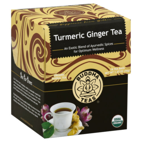 Buddha Teas Herbal Tea, Organic, Turmeric Ginger Tea, Tea Bags