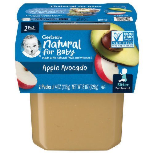 Gerber Natural for Baby Apple Avocado, Sitter 2nd Foods, 2 Pack