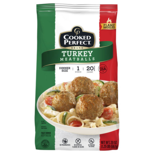 Cooked Perfect Meatballs, Turkey, Dinner Size