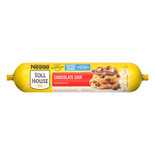 Made with 100% real chocolate. No artificial colors or flavors. Per 2 Tbsp: 120 calories; 2.5 g sat fat (13% DV); 120 mg sodium (5% DV); 10 g total sugars. Nutritional Compass: Nestle - Good food, good life. Thoughtful Portion: 1 portion = 1 cookie. Enjoy Nestle Toll House cookie with a cup of nonfat milk for a snack. Let’s Connect: VeryBestBaking.com. Text or call us 1-800-289-7314. No preservatives. Estd 1939. Now softer & chewier. Just like homemade! Our best tasting cookie ever. Ingredients you can trust. how2recycle.info. nestlecocoaplan.com. VeryBestBaking.com. Smartlabel: Scan for more info. Nestle Cocoa Plan: Responsibly sourced. Cocoa through the Nestle Cocoa Plan nestlecocoaplan.com.