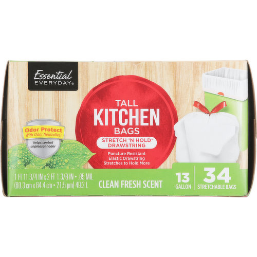 Essential Everyday Tall Kitchen Bags, Drawstring, 13 Gallon - 20 bags