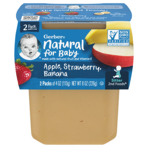 Gerber Natural for Baby Apple, Strawberry, Banana, Sitter 2nd Foods, 2 Pack