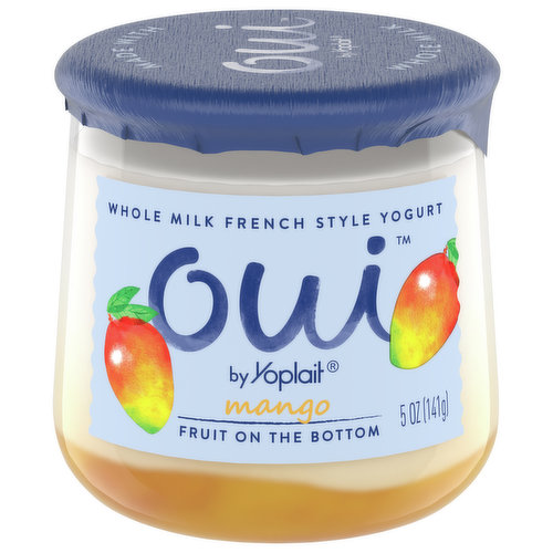 Oui Yogurt, Whole Milk, French Style, Fruit on the Bottom, Mango