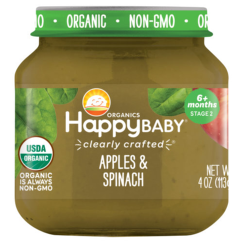 Happy Baby Organics Apples & Spinach, Organics, Stage 2 (6+ Months)