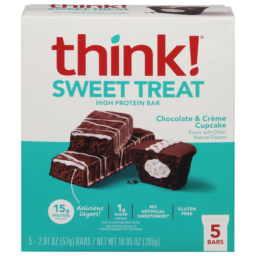 Think! High Protein Bar, Chocolate & Creme Cupcake, Sweet Treat