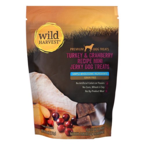 Wild Harvest Dog Treats, Premium, Turkey & Cranberry Recipe, Mini Jerky