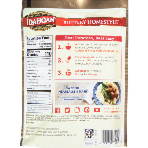 Idahoan Buttery Homestyle Mashed Family Size Potatoes, 8oz (Pack of 8)