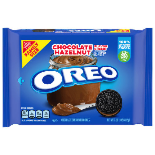 Oreo Chocolate Sandwich Cookies, Chocolate Hazelnut Flavor Creme, Family Size