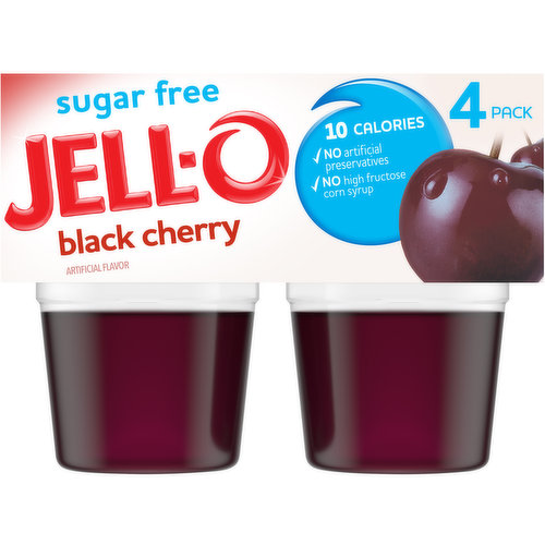 Jell-O Black Cherry Sugar Free Ready-to-Eat Jello Cups Gelatin Snack