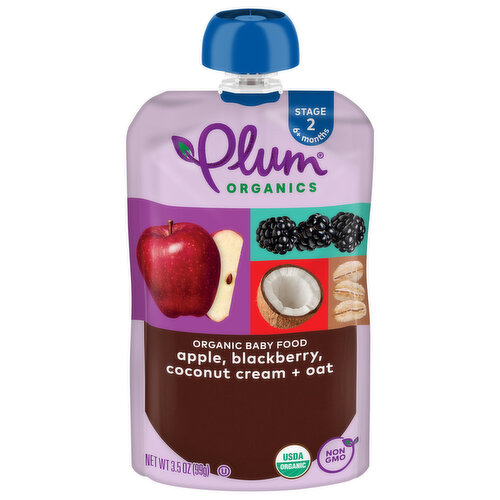 Plum Organics Stage 2 Organic Apple, Blackberry, Coconut Cream and Oat 3.5oz Pouch