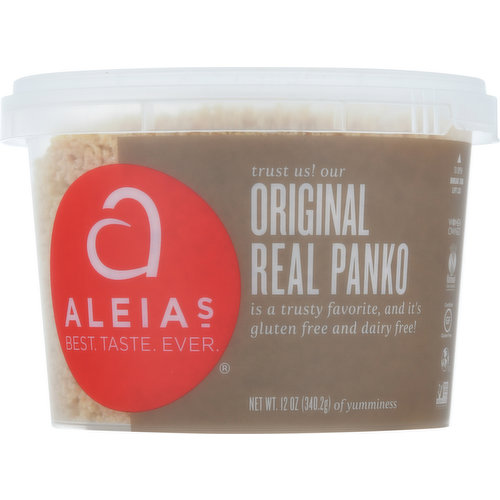 Best. Taste. Ever. Trust us! Our Original Real Panko is a trusty favorite, and it's gluten free and dairy free! Net wt 12 oz (340.2 g) of yumminess. Love the earth, please recycle. Women owned.