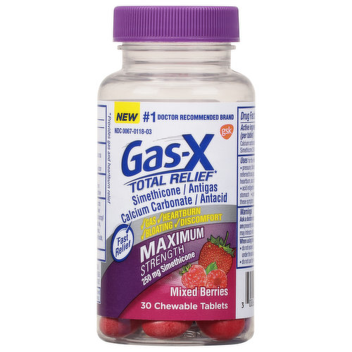 Gas-X Total Relief, Maximum Strength, 250 mg, Mixed Berries, Chewable Tablets