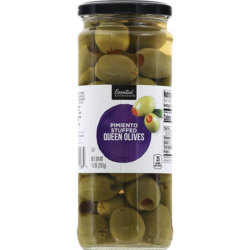 25 calories per 2 olives. Like it or let us make it right. That's our quality promise. essentialeveryday.com. Product of Spain.