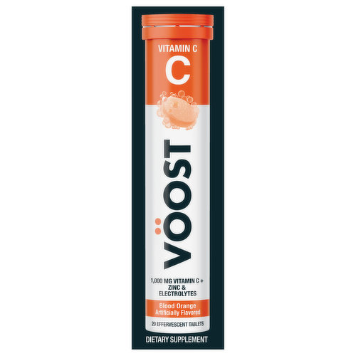 VÖOST Vitamin C effervescent vitamin tablets are an effizzing amazing way to get Vitamin C to support immune function* and are also supercharged with Zinc +Electrolytes. Dropping just one tablet into the water you’re already drinking turns it into a delicious blood orange flavored vitamin boost that is packed with invigorating nutrients that help you live your best life without extra calories or sugar. Beyond supporting immune function* Vitamin C also is a building block of collagen formation* and supports iron absorption*, making our Vitamin C drink an amazing multi-tasker! Be sure to check out the full lineup of VÖOST’s invigorating nutrient boosts to help every day be your best day! From multivitamins to beauty to magnesium we’ve got you covered with a wide variety of nutrient blends that are made with a premium formulation that are simple to use and taste great. *These statements have not been evaluated by the Food and Drug Administration. This product is not intended to diagnose, treat, cure, or prevent any disease.