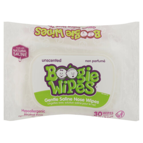 Boogie Wipes Nose Wipes, Gentle Saline, Unscented