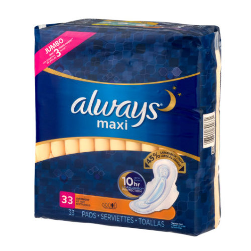Size 4 Unscented Maxi Pads Overnight with Wings