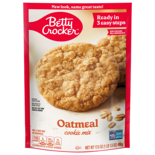 Betty Crocker Oatmeal Cookie Mix helps you make delicious fresh out of the oven cookies that everyone will love. It goes from bowl to oven in minutes for that home baked cookie experience.