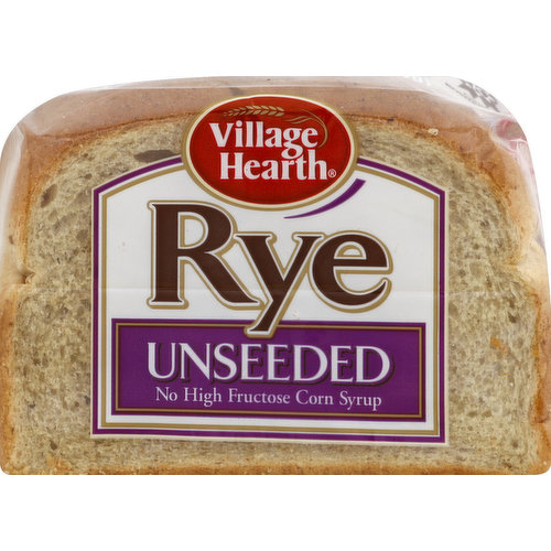 No high fructose corn syrup. 70 calories (4% DV); 0 g sat fat (0% DV); 160 sodium (7% DV); 1 g sugars (Percent Daily Value (DV) are based upon 2,000 calorie diet. Your Daily Values may be higher or lower depending upon your calorie needs.). www.panogold.com. Village Hearth Unseeded Rye Bread has a truly unique taste and texture. Great toasted, it's also an excellent complement to your favorite deli sandwiches. Village Hearth is a family owned company with a proud heritage dating back to the 1800s! Our entire line of breads is made with only the finest ingredients. Try the other delicious Village Hearth Breads. You'll find them in the Village Hearth section at your favorite store. www.panogold.com. Village Hearth: Always healthy for you. This Product Does Not Contain: high fructose corn syrup; artificial color/dyes; bleached flour; L-Cysteine; cholesterol; azodicarbonamide (ADA); trans fats.