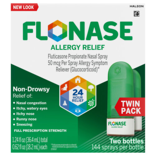 Flonase Allergy Relief, Nasal Spray, Full Prescription Strength, 50 mcg, Twin Pack