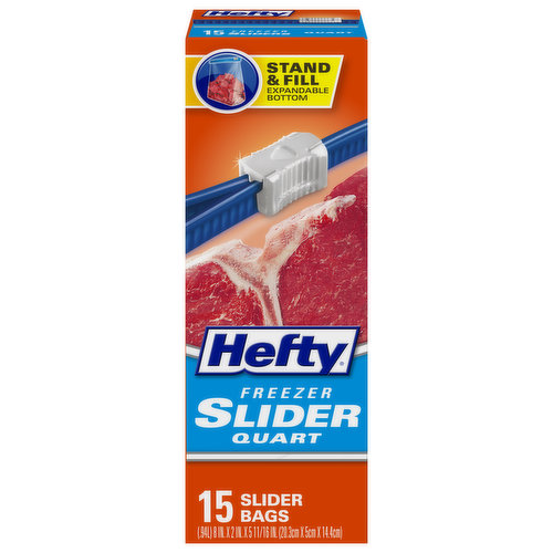 Hefty Slider Bags, Freezer, Quart - 15 bags