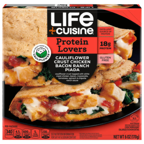 Life Cuisine Protein Lovers Piada, Cauliflower Crust, Chicken Bacon Ranch