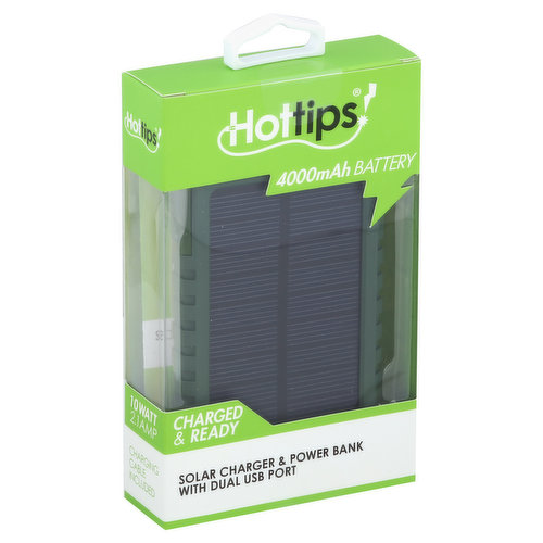 Hottips Solar Charger & Power Bank, with Dual USB Port