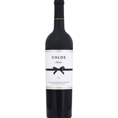 Named after the ancient word meaning blooming, Chloe wines are burgeoning with beautiful aromas and luxurious flavors. Extraordinary grapes from our prized San Lucas Estate Vineyard at the southern end of Monterey County blossom into an elegant and silky merlot, which showcase the beauty of this classic varietal. Barrel aged for 12 months, this complex merlot exudes flavors and aromas of freshly picked blueberries, mocha and spice, that lead to a long and smooth finish. Classic beauty, bottled. www.ChloeWineCollection.com. Alc. 13.9% by vol. Vinted & bottled by Chloe Wines, Livermore CA.