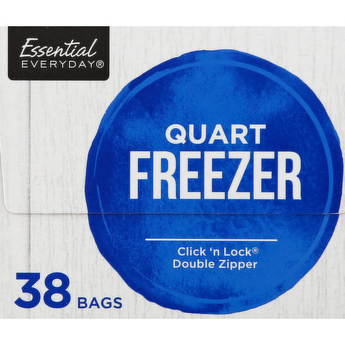 Essential Everyday Freezer Bags, Double Zipper, Quart, Plastic Bags