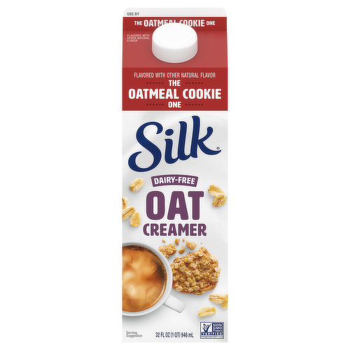Perk up your cup with the delicious taste of oatmeal cookie! Silk Oatmeal Cookie Oat Creamer takes coffee and tea to deliciously creamy heights. Filled with the sweet taste of cinnamon and creamy oats, this dairy-free creamer adds a splash of smooth, rich flavor to your morning cup. You can enjoy this Oat creamer each morning, knowing it’s plant-based, gluten-free, Non-GMO Project Verified, and free of artificial flavors or colors from artificial sources. Mornings just got a lot smoother with America’s #1 plant-based creamer brand*.*Leading brand based on national sales data.Here at Silk, we believe in making delicious plant-based food that does right by you and fuels our passion for the planet. Every delicious product we offer is made with plants, meaning they’re naturally dairy-free and our entire lineup is enrolled in the Non-GMO Project Verification Program. Choose from an array of non-dairy products--from silky-smooth nutmilk to creamy, dreamy yogurt alternatives--and taste the goodness for yourself