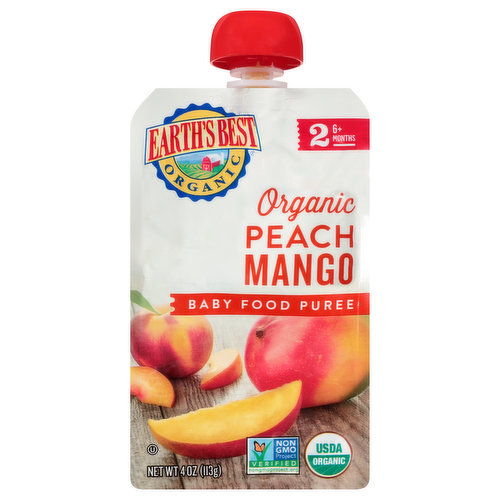 Earth's Best Organic Baby Food Puree, Peach Mango, 2 (6+ Months)