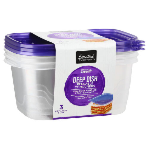 GladWare Deep Dish Containers with Lids, 8 Cups (64 oz) 3 containers