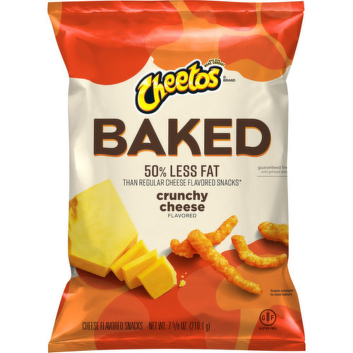 Made with real cheese! Zero grams trans fat. Gluten free. 50% less fat than regular cheese flavored snacks (50% less fat than regular cheese flavored snacks. Fat content of regular cheese flavored snacks is 10 g per 1 oz. serving; fat content of these snacks is 5 g per 1 oz. serving). 50% less fat (50% less fat than regular cheese flavored snacks. Fat content of regular cheese flavored snacks is 10 g per 1 oz. serving; fat content of these snacks is 5 g per 1 oz. serving), full flavor. All the cheesy goodness. fritolay.com. Smartlabel: Scan for more food information or call 1-800-352-4477. Questions or comments? 1-800-352-4477 Mon-Fri 9:00 am to 4:30 pm CT. email or chat at fritolay.com.