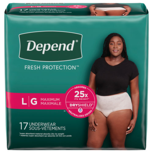 Depend Fresh Protection Underwear, Maximum, Large