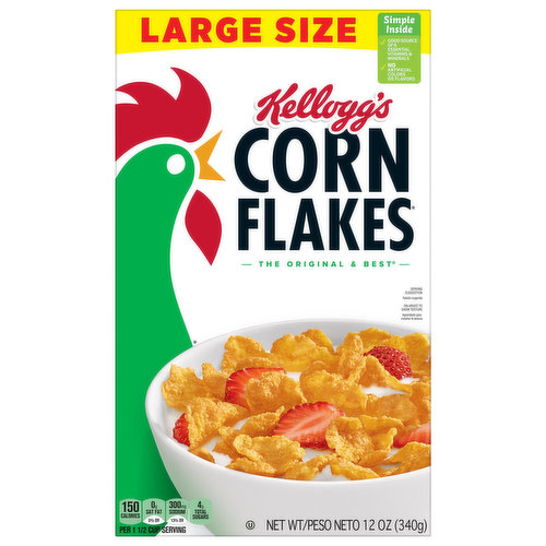 The original & best. Our best in every bite. A tradition of simple goodness: More than 100 years ago, Kellogg recognized the possibilities in a single grain. And with the simple goodness of our toasted corn flakes, breakfast cereal was born. We've been making Kellogg's Corn Flakes with a simple recipe ever since. Great in recipes. how2recycle.info. Kellogg's family rewards. Collect points earn rewards. Learn more at kfr.com. BCTGM: Bakery Confectionery Tobacco Workers & Grain Millers union made. AFL CIO CLC.