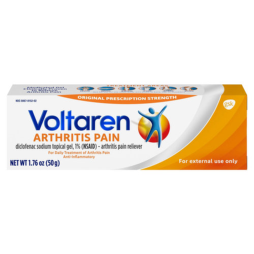 Voltaren Arthritis Pain Gel helps you take on the day, from first thing in the morning until when you go to bed. Voltaren has a triple effect that relieves arthritis pain, improves mobility and reduces stiffness to provide prescription-strength arthritis joint pain relief over the counter. Containing diclofenac sodium, this nonsteroidal anti-inflammatory drug can be applied on up to two joints, delivering powerful topical arthritis pain relief in your hands, wrists, elbows, feet, ankles and knees. This arthritis pain reliever is formulated with non-greasy Voltaren Emulgel, which combines the properties of an arthritis cream and a gel, to penetrate deep below the surface of the skin and attack pain at the site. You should feel significant pain relief within seven days of continuous use of Voltaren Arthritis Pain Gel, giving you the freedom to live your life and the ability to be there for those you love. The #1 doctor recommended OTC topical pain relief brand, Voltaren is approved for arthritis pain. Voltaren is paraben- and dye-free and treats pain rather than just masking it, giving you control to keep moving when arthritis pain strikes and providing long lasting relief to enjoy everyday activities uninterrupted, when applied four times a day. Use for up to 21 days. In clinical studies, patients with osteoarthritis of the knee demonstrated a statistically significant improvement in pain (vs. a placebo) starting at 1 week that was sustained through 12 weeks of treatment. Take on the day from first thing in the morning until bedtime with the powerful topical pain relief of Voltaren.