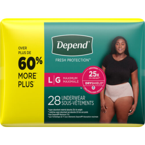  Depend FIT-FLEX Incontinence Underwear for Women, Disposable,  Maximum Absorbency, Large, Blush, 17 Count : Health & Household