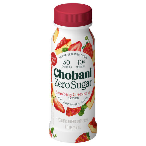 Chobani Yogurt-Cultured Dairy Drink, Zero Sugar, Strawberry Cheesecake Flavored
