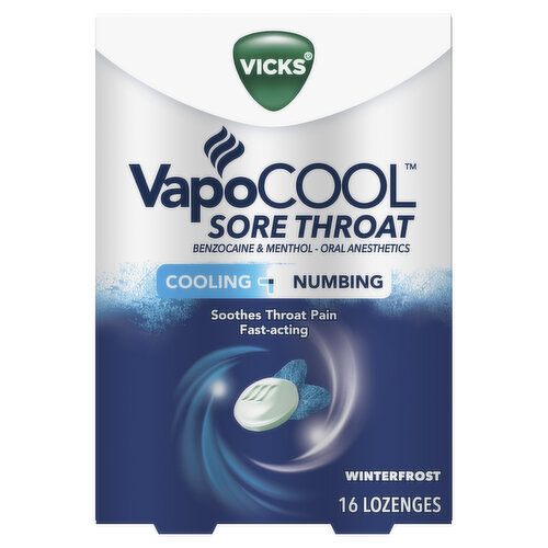 Vicks Sore Throat Vicks VapoCool Sore Throat Drops With Benzocaine & Menthol, Over-the-Counter Medicine, 16 Ct