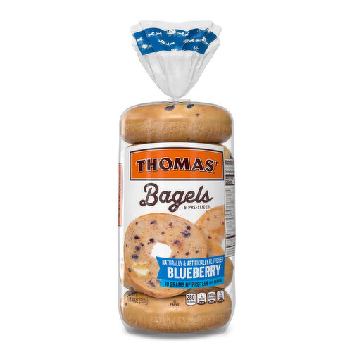 Thomas' Blueberry Sliced Bagel- Full Size Bagels, 6  count, 20 oz