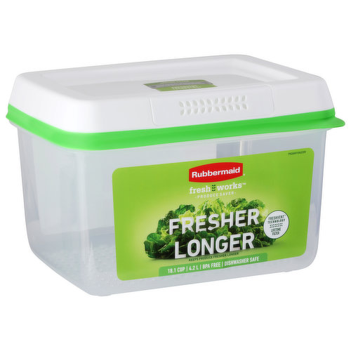 Fresher longer. Freshvent technology. Lifetime filter. Keeps produce fresher longer. Dishwasher safe. Store produce unwashed and uncut for optimal performance. Freshvent Technology: Innovative filter regulates the flow of O2 and CO2 to create the optimal environment for your fresh produce. Filter lasts a lifetime. No refills needed. Base elevates produce away from moisture and promotes proper airflow to prevent spoilage. Perfect organization: Modular, space-efficient design for exceptional organization. Bases nest inside each other. One lid fits multiple bases. Sized for various produce needs: 5 sizes available. Top rack dishwasher safe.