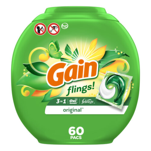 Gain Gain flings Laundry Detergent Soap Pacs, 60 Count, Original Scent