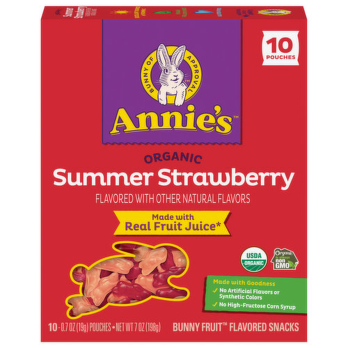 Annie's Fruit Flavored Snacks, Organic, Summer Strawberry, Bunny